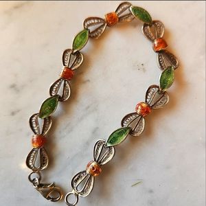 925 Portugal Filigree bow link Enamel Sterling bracelet Vintage 🇵🇹